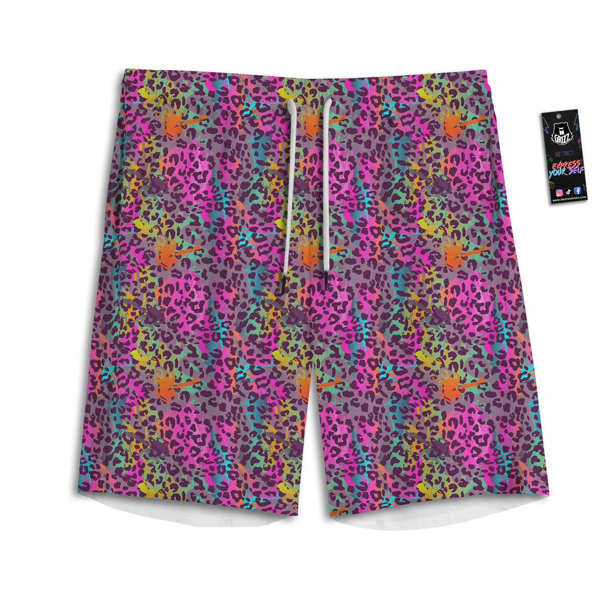 Leopard Colorful Print Men's Athletic Shorts