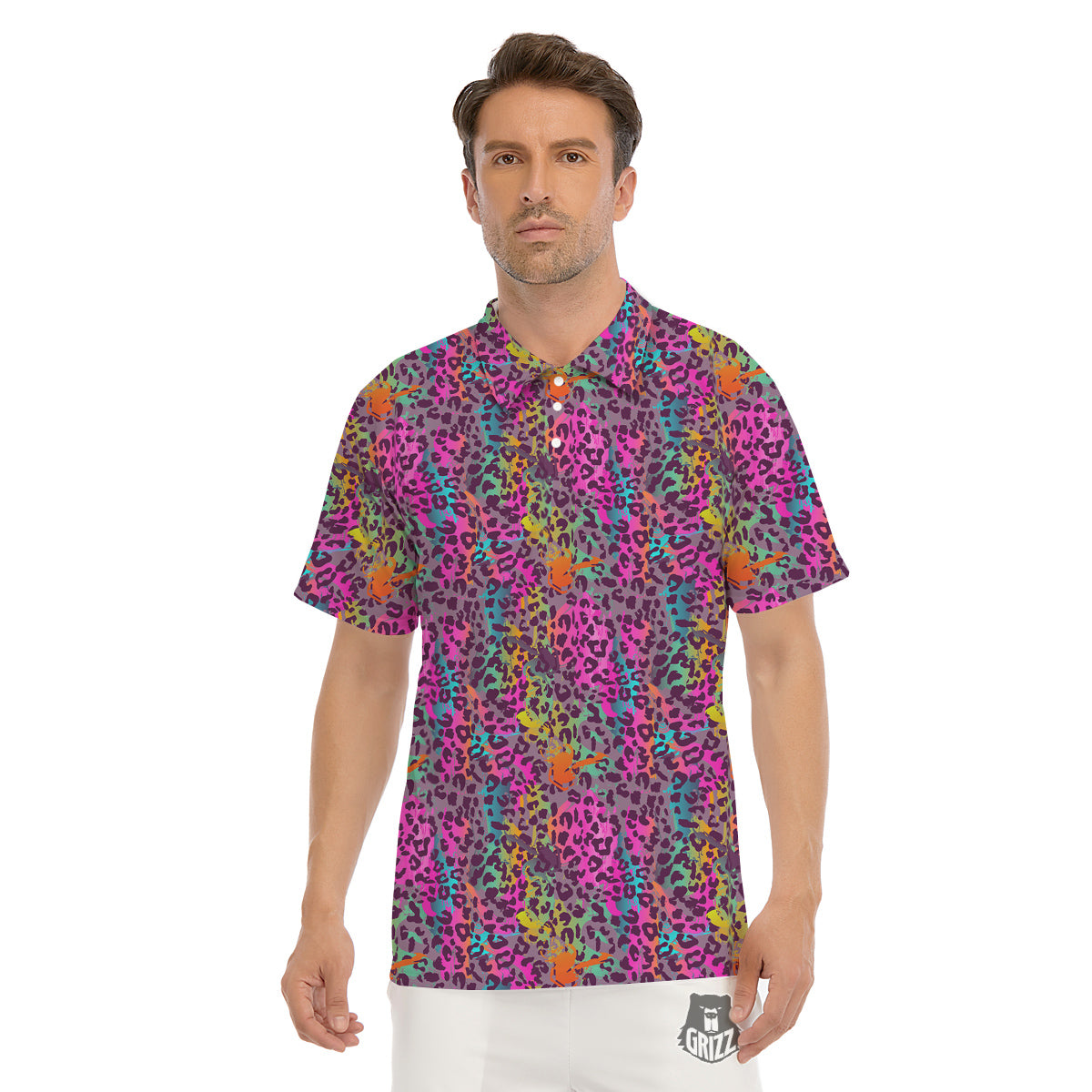 Leopard Colorful Print Men's Golf Shirts-grizzshop