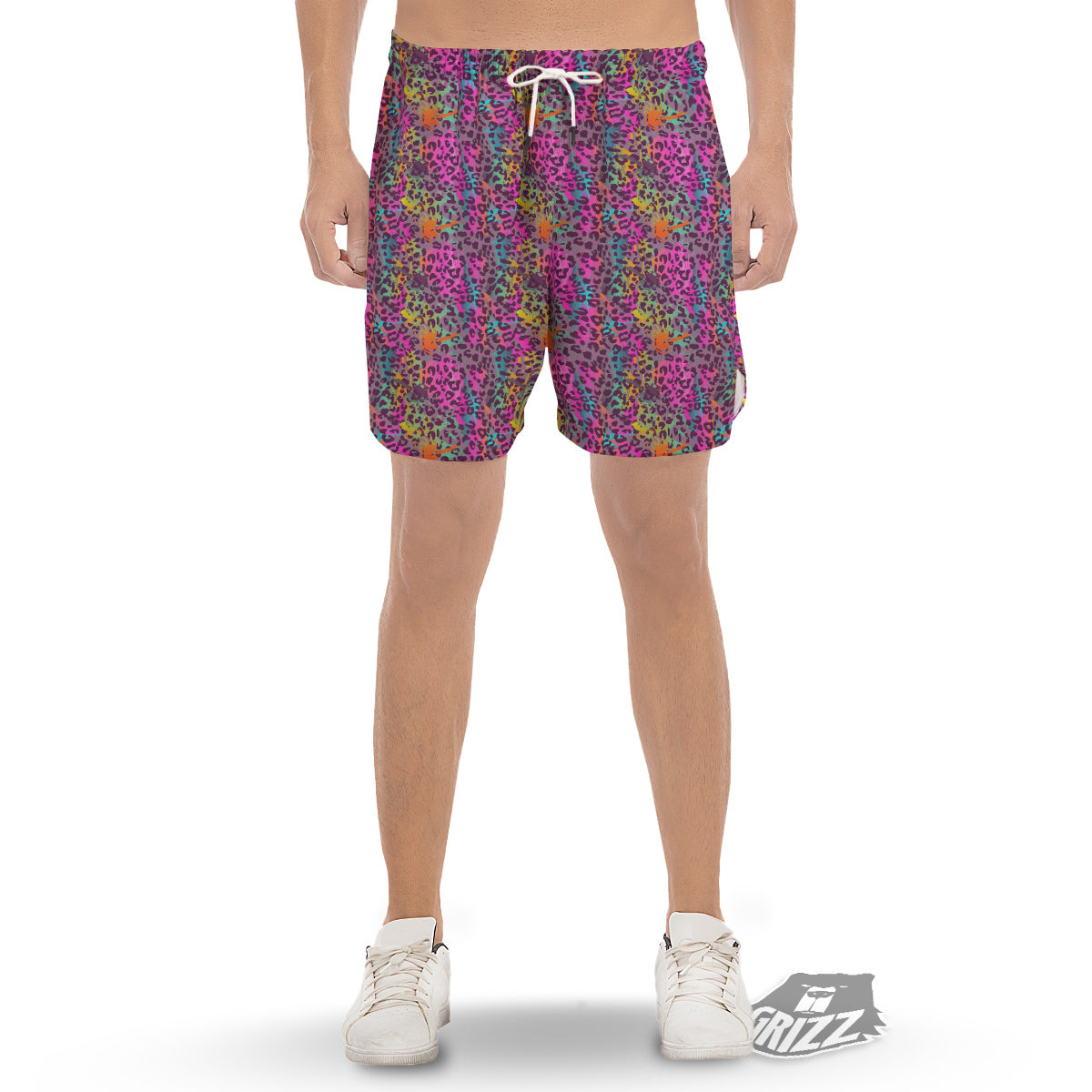 Leopard Colorful Print Men's Gym Shorts-grizzshop