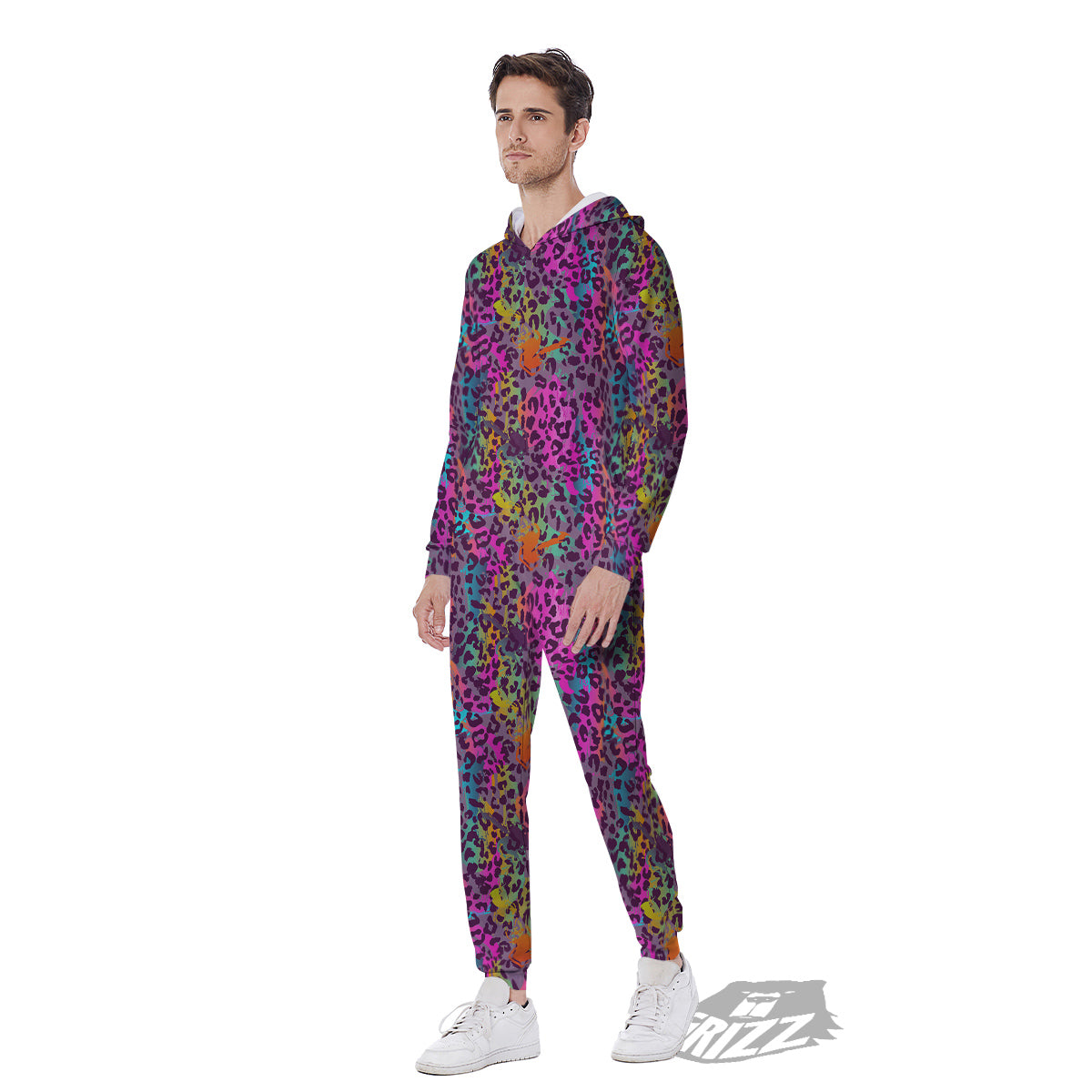 Leopard Colorful Print Men's Jumpsuit-grizzshop