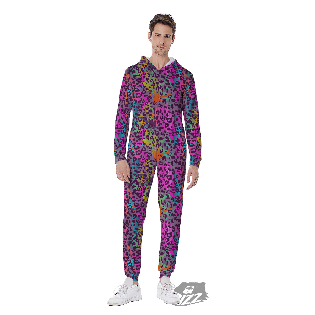 Leopard Colorful Print Men's Jumpsuit-grizzshop