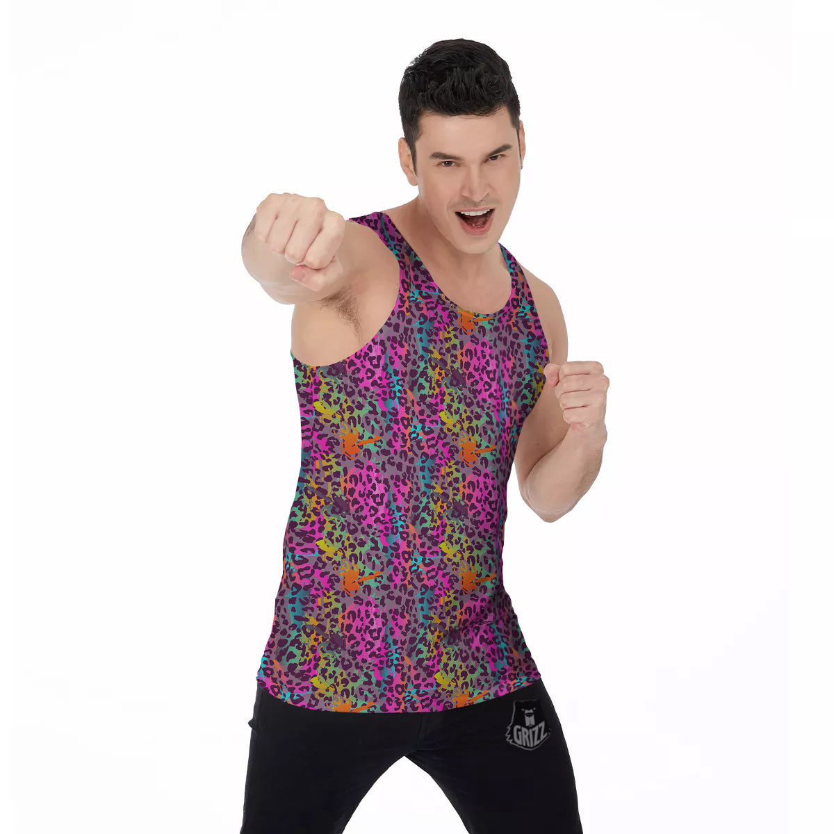 Leopard Colorful Print Men's Tank Top-grizzshop