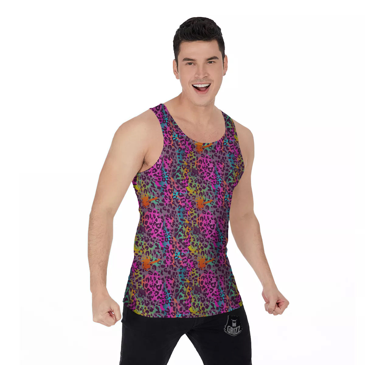 Leopard Colorful Print Men's Tank Top-grizzshop