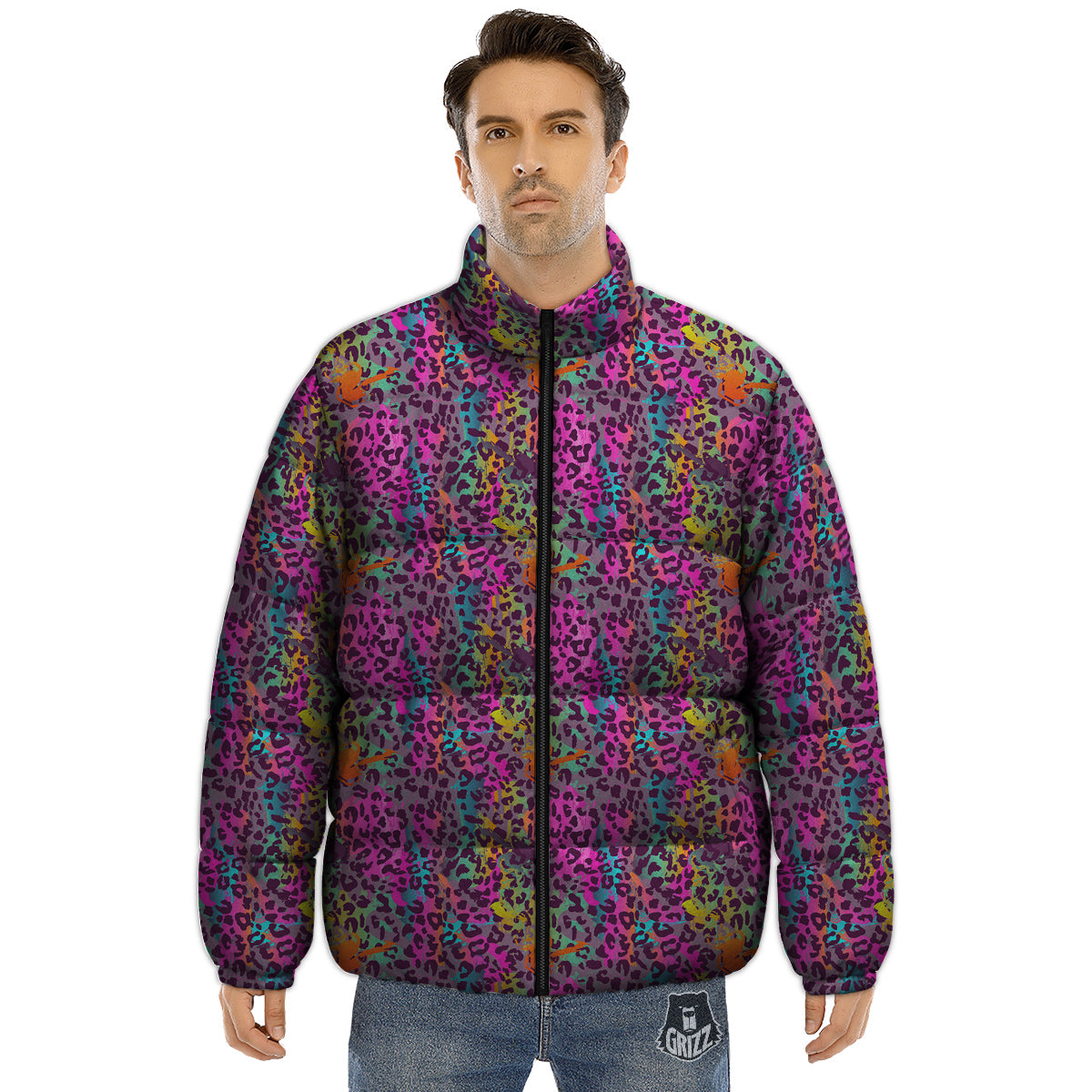 Leopard Colorful Print Puffer Jacket-grizzshop