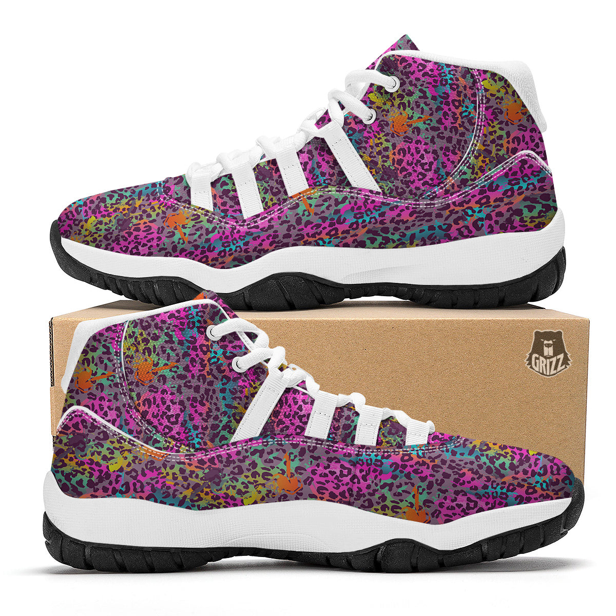 Leopard Colorful Print White Bball Shoes-grizzshop