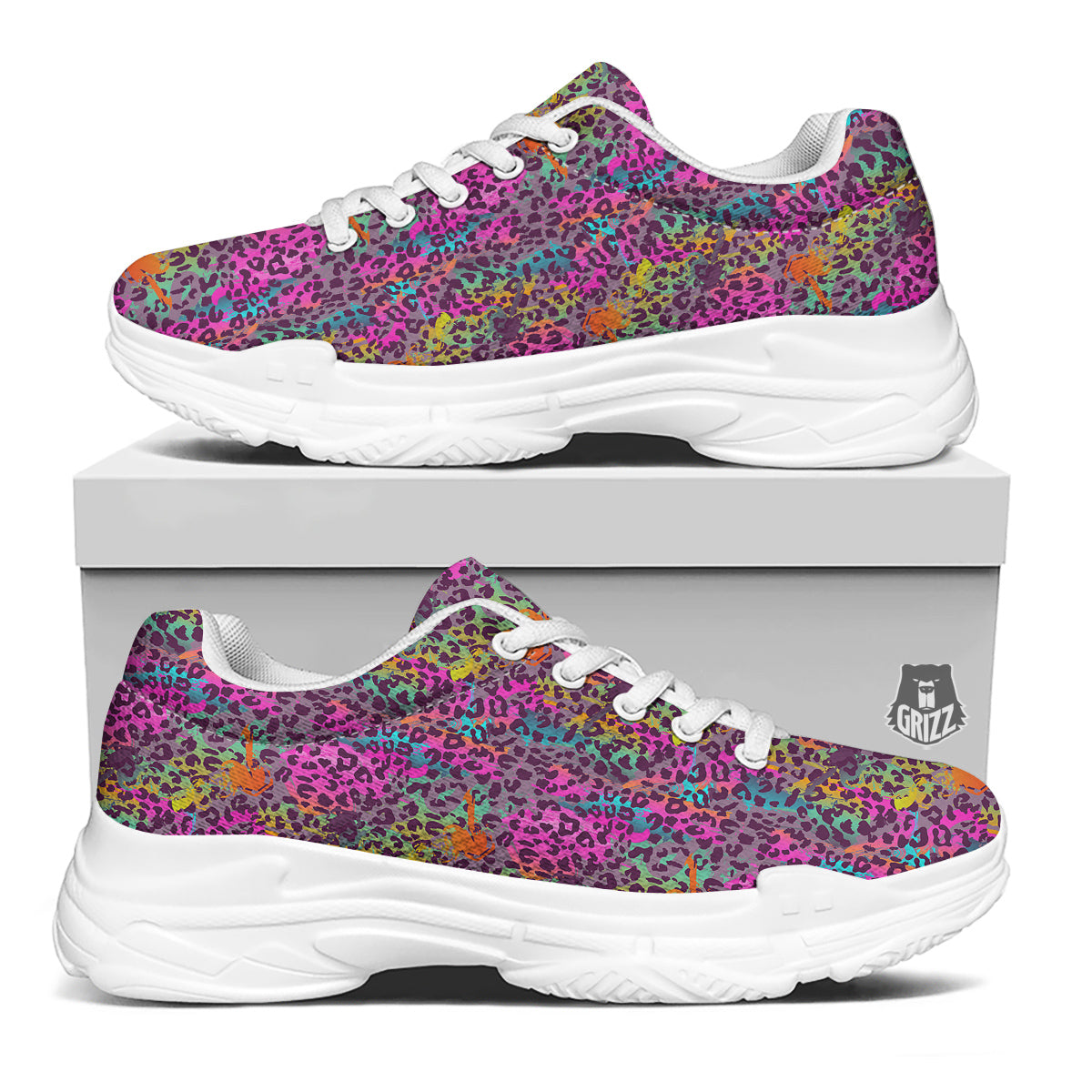 Leopard Colorful Print White Chunky Shoes-grizzshop