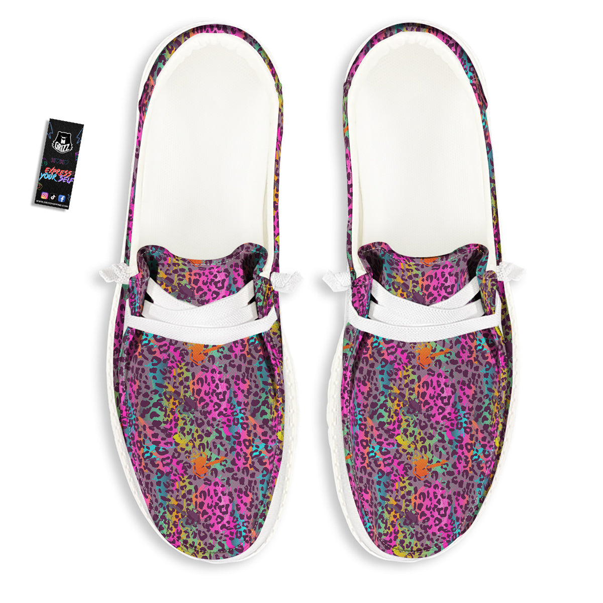 Leopard Colorful Print White Loafers-grizzshop