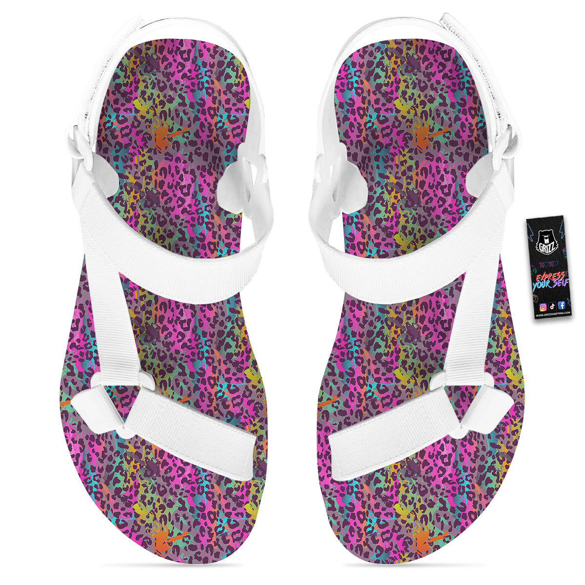 Leopard Colorful Print White Open Toe Sandals-grizzshop