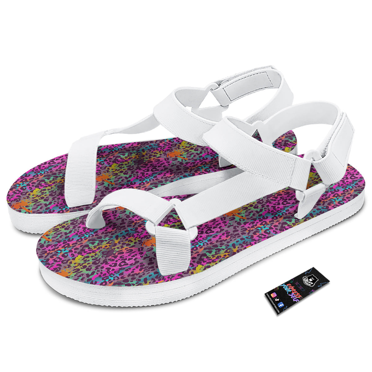 Leopard Colorful Print White Open Toe Sandals-grizzshop