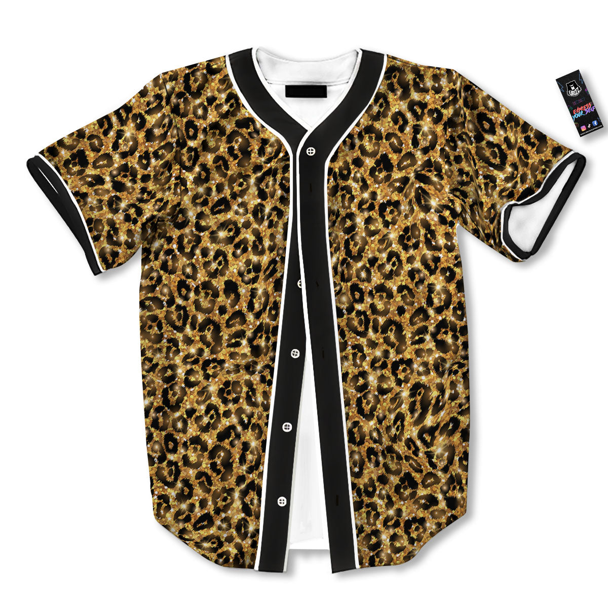 Leopard Glitter Gold Print Baseball Jersey-grizzshop
