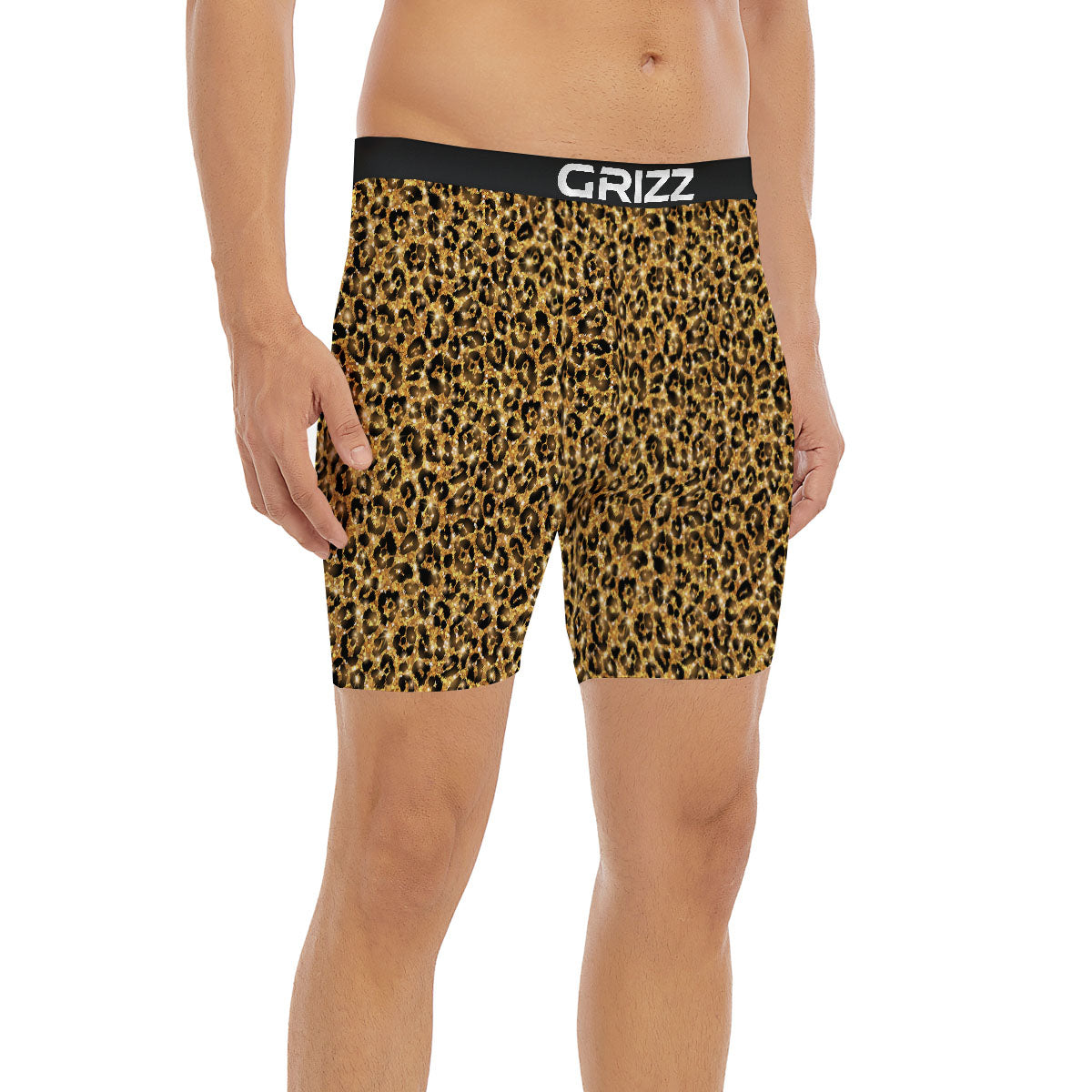 Leopard Glitter Gold Print Boxer Briefs-grizzshop