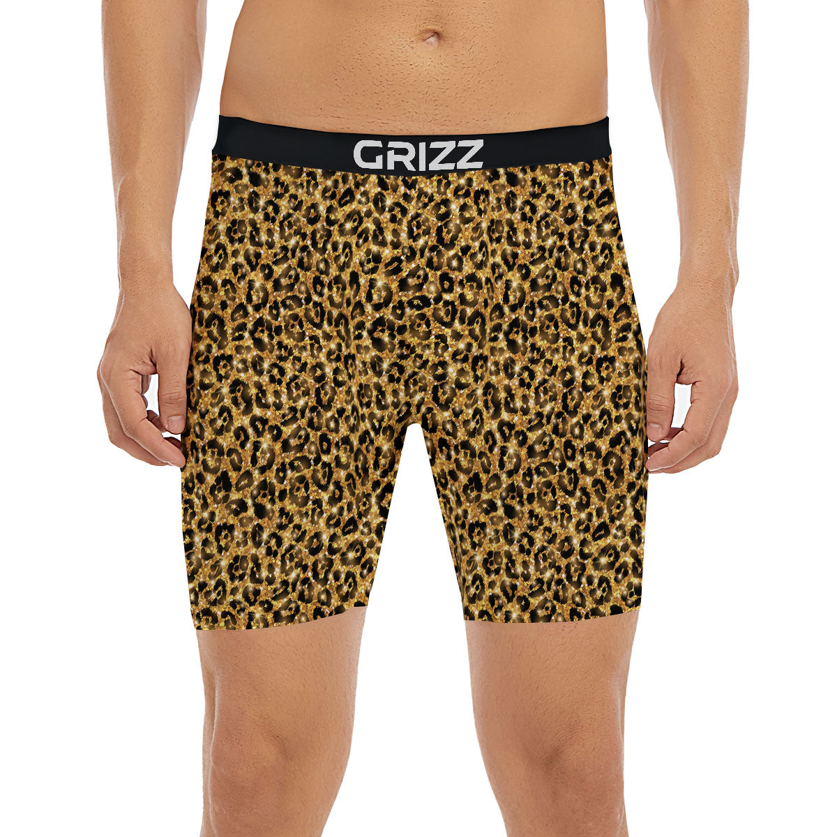 Leopard Glitter Gold Print Boxer Briefs-grizzshop