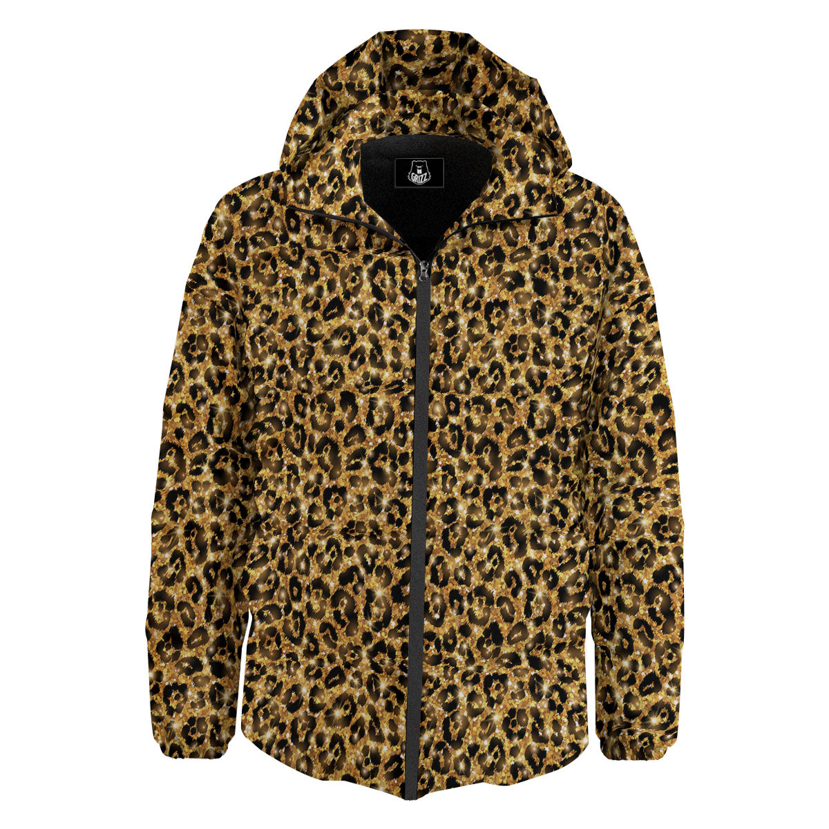 Leopard Glitter Gold Print Down Jacket-grizzshop