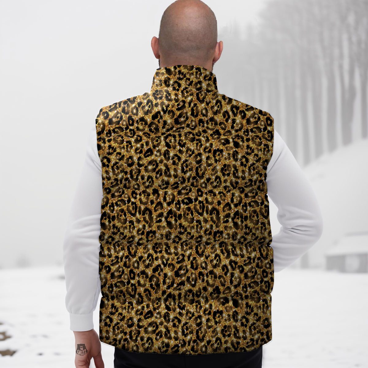 Leopard Glitter Gold Print Down Vest