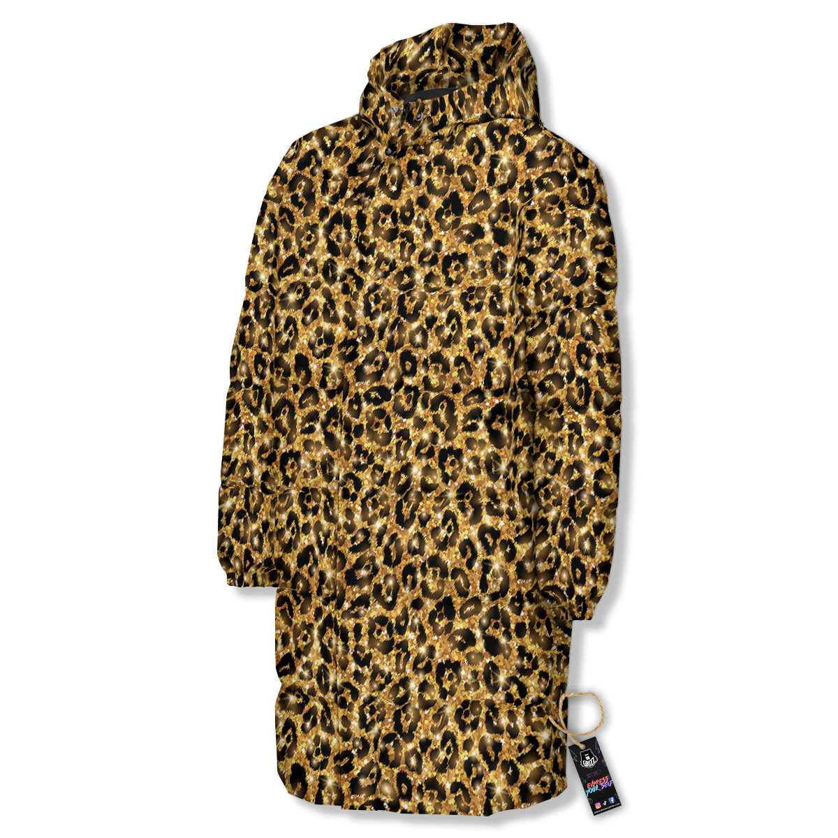 Leopard Glitter Gold Print Long Down Jacket-grizzshop