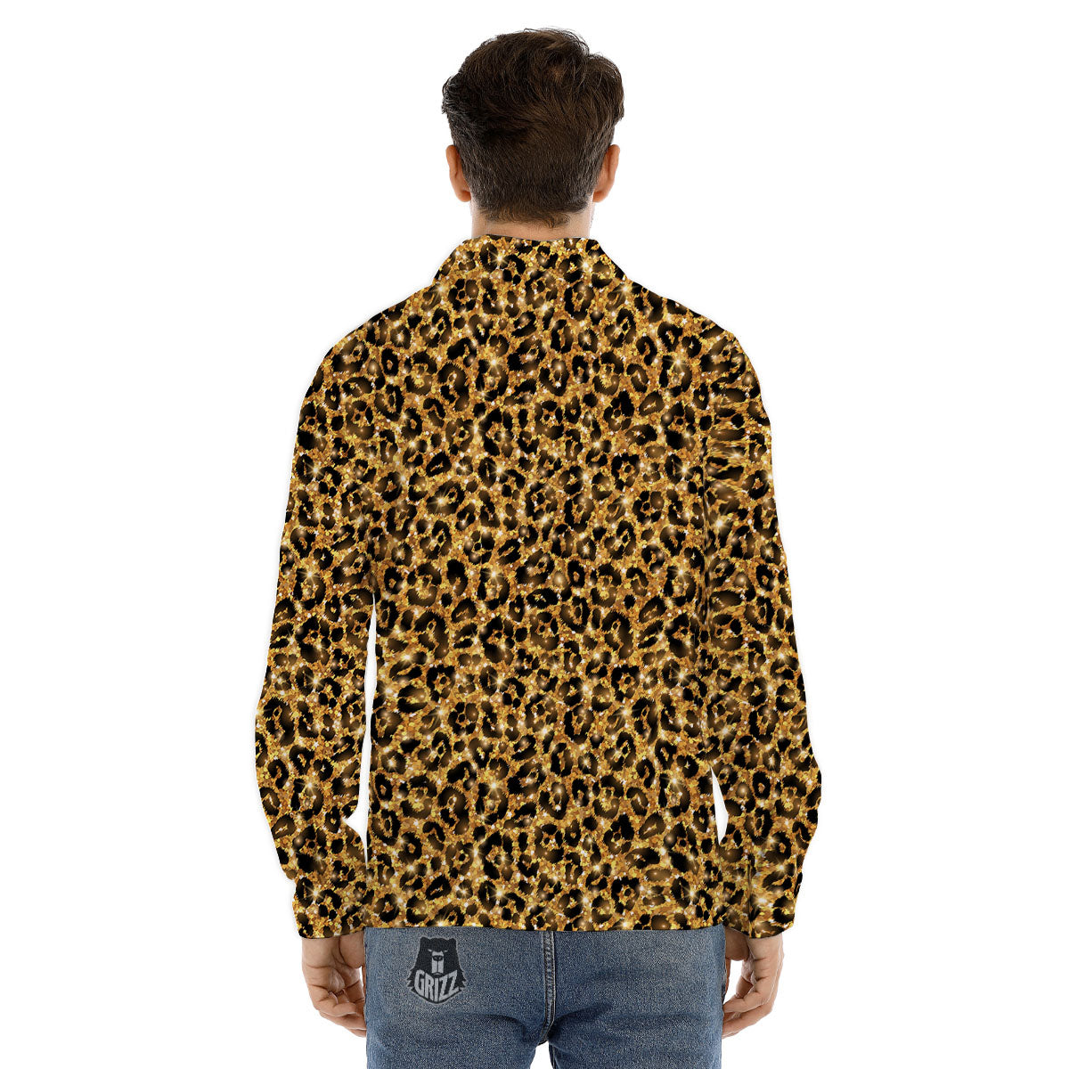 Leopard Glitter Gold Print Men's Dress Shirts-grizzshop