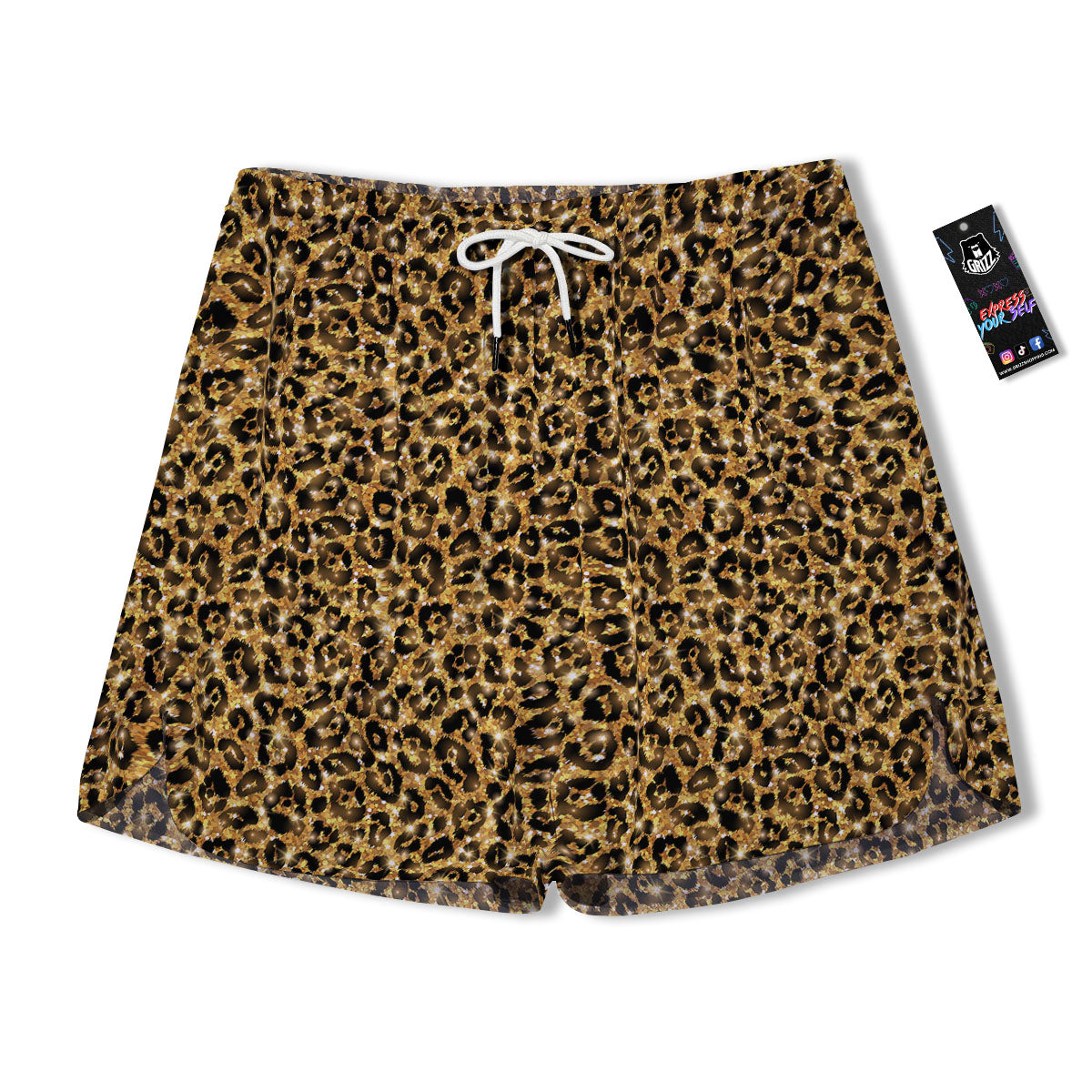 Leopard Glitter Gold Print Men's Running Shorts-grizzshop