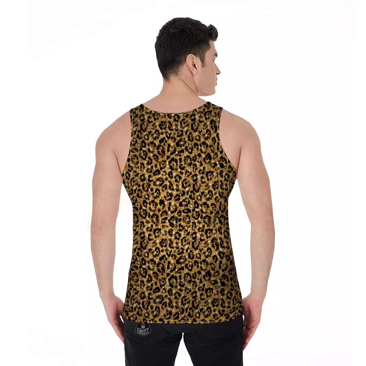 Leopard Glitter Gold Print Men's Tank Top-grizzshop