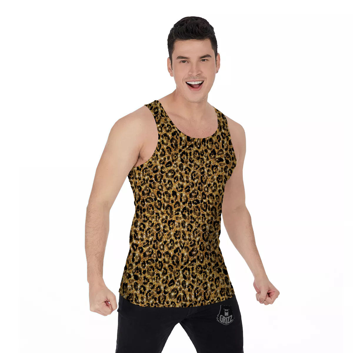Leopard Glitter Gold Print Men's Tank Top-grizzshop