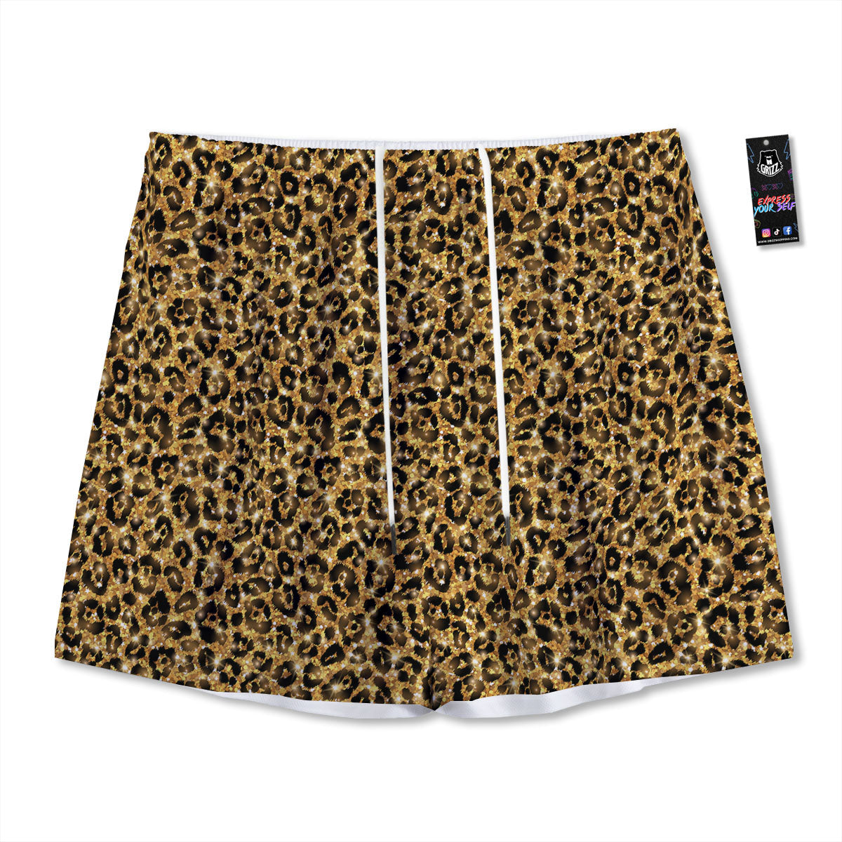 Leopard Glitter Gold Print Mesh Shorts