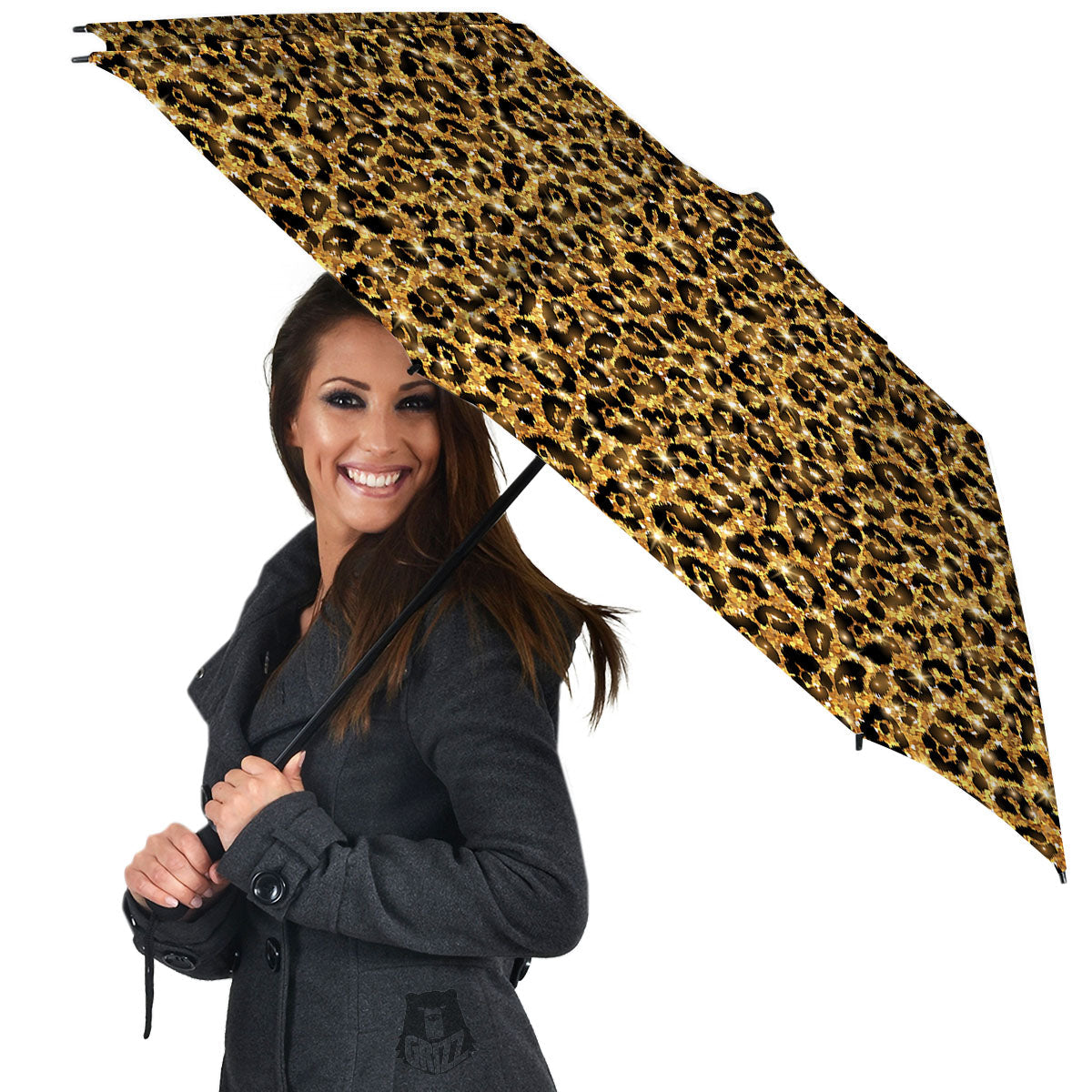 Leopard Glitter Gold Print Umbrella-grizzshop