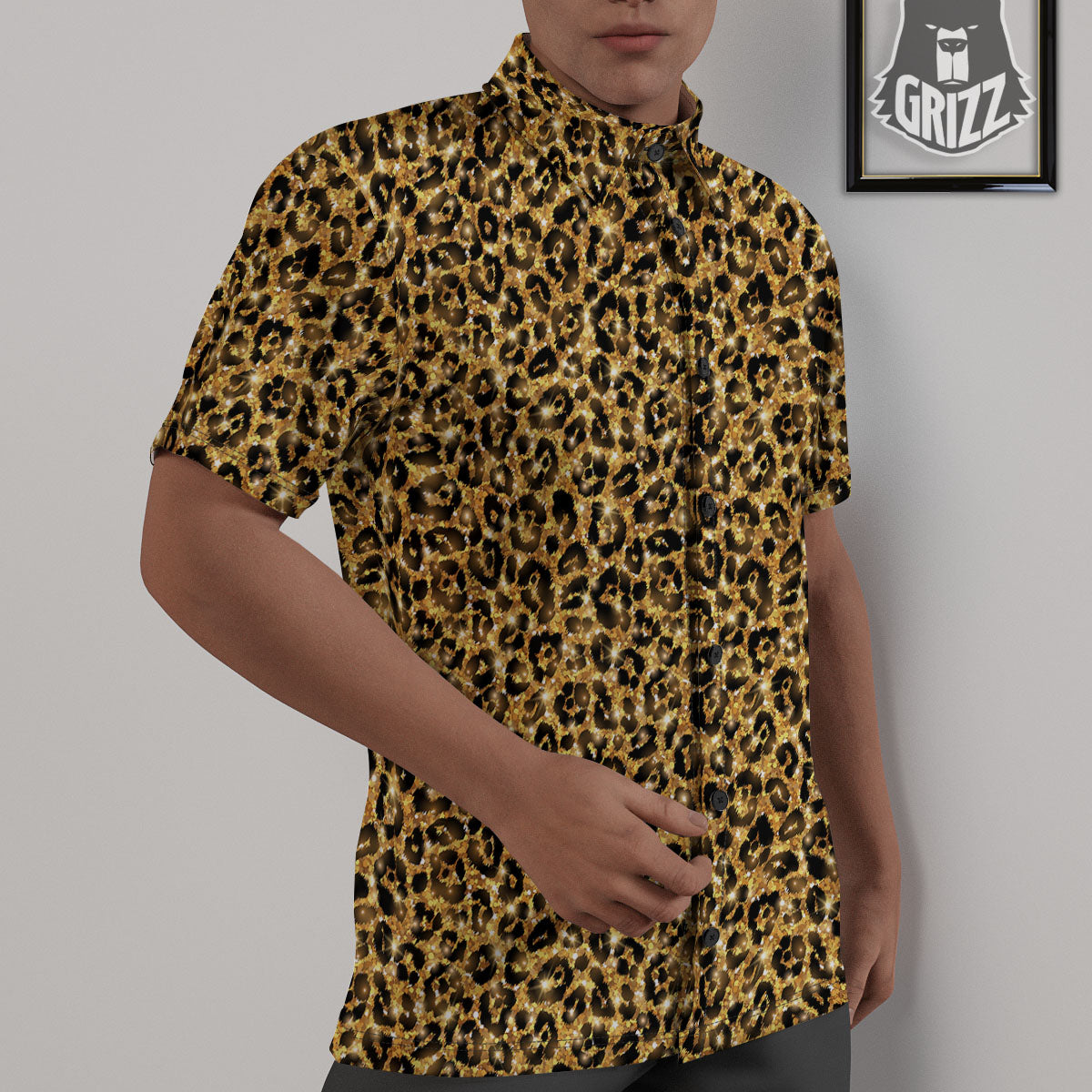 Leopard Glitter Gold Print Untucked Shirts-grizzshop