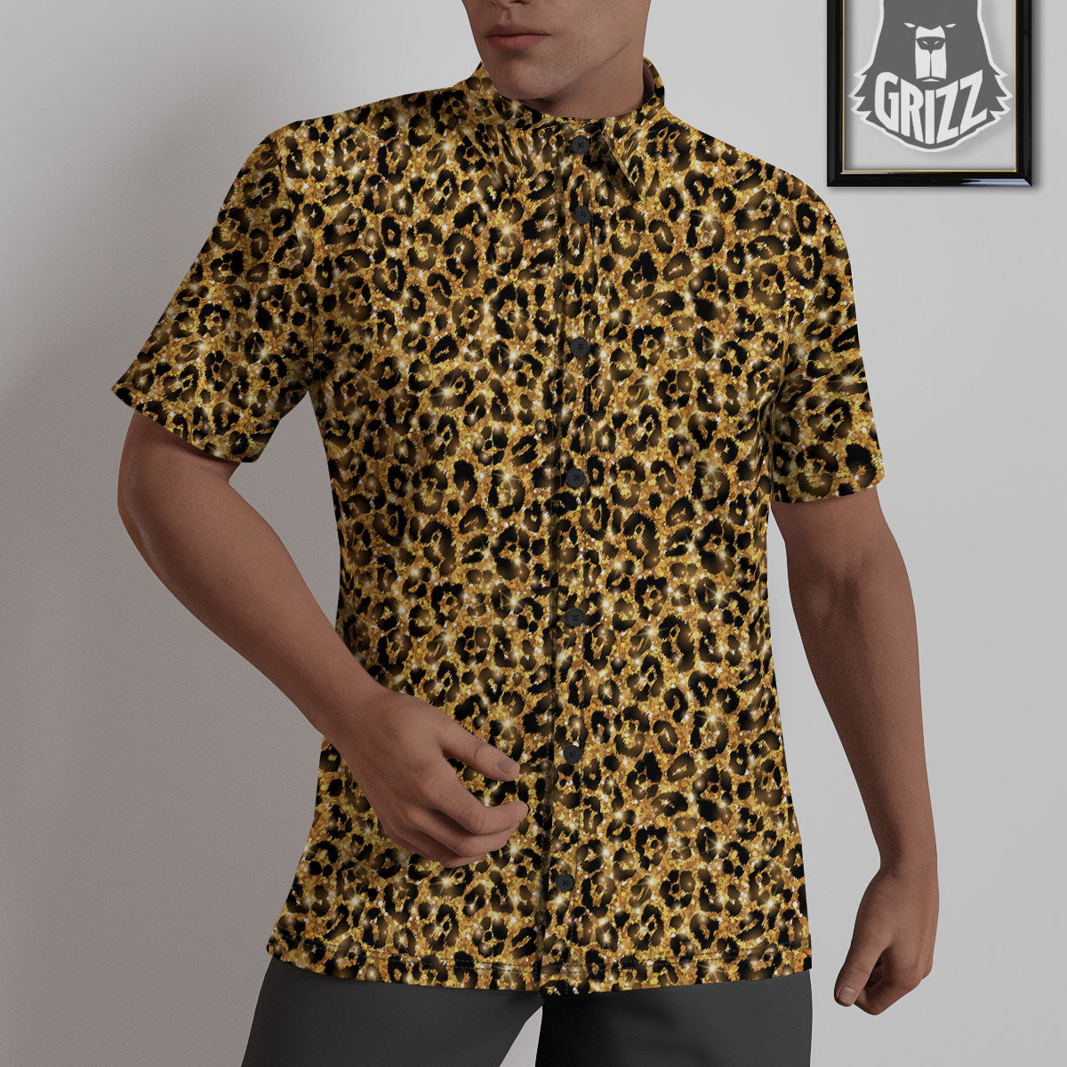 Leopard Glitter Gold Print Untucked Shirts-grizzshop