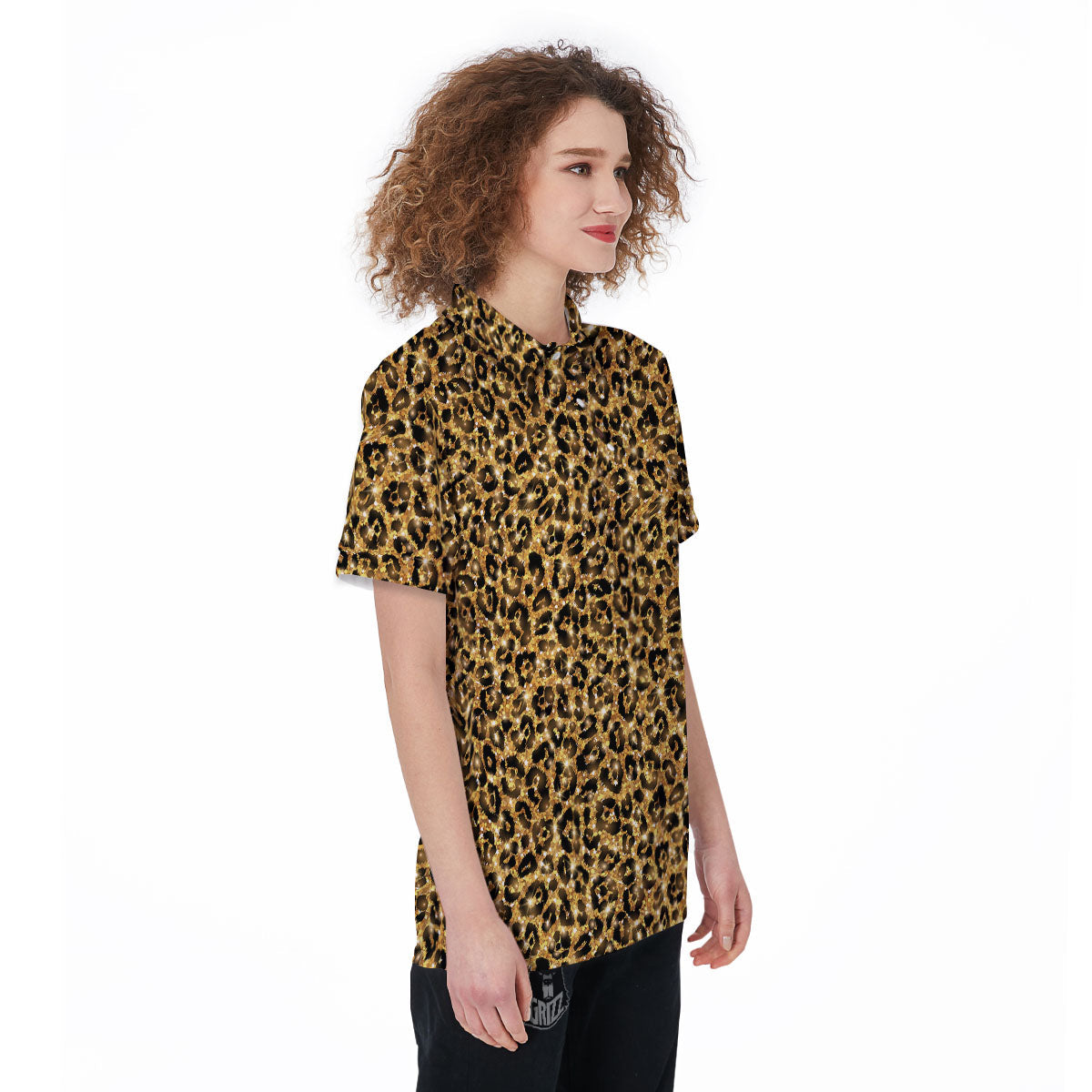 Leopard Glitter Gold Print Women's Golf Shirts-grizzshop