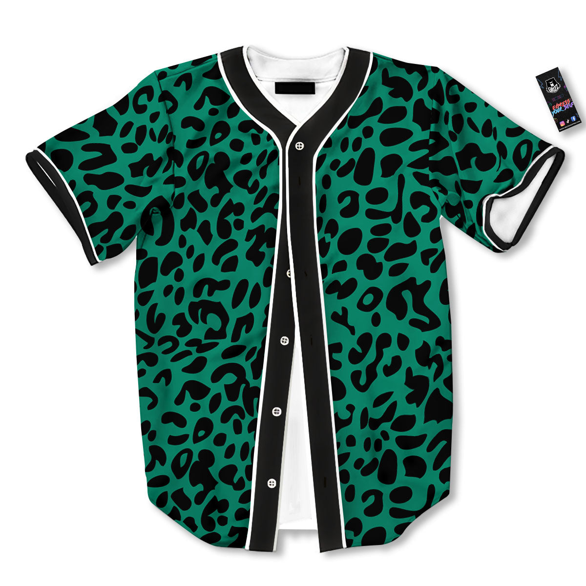 Leopard Green Print Baseball Jersey-grizzshop