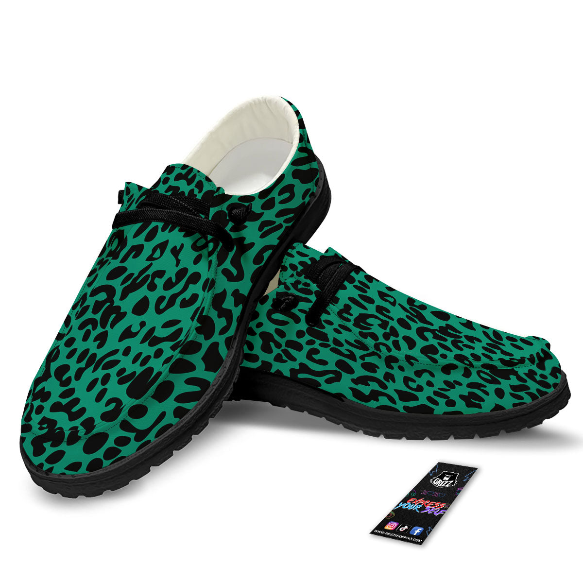 Leopard Green Print Black Loafers-grizzshop