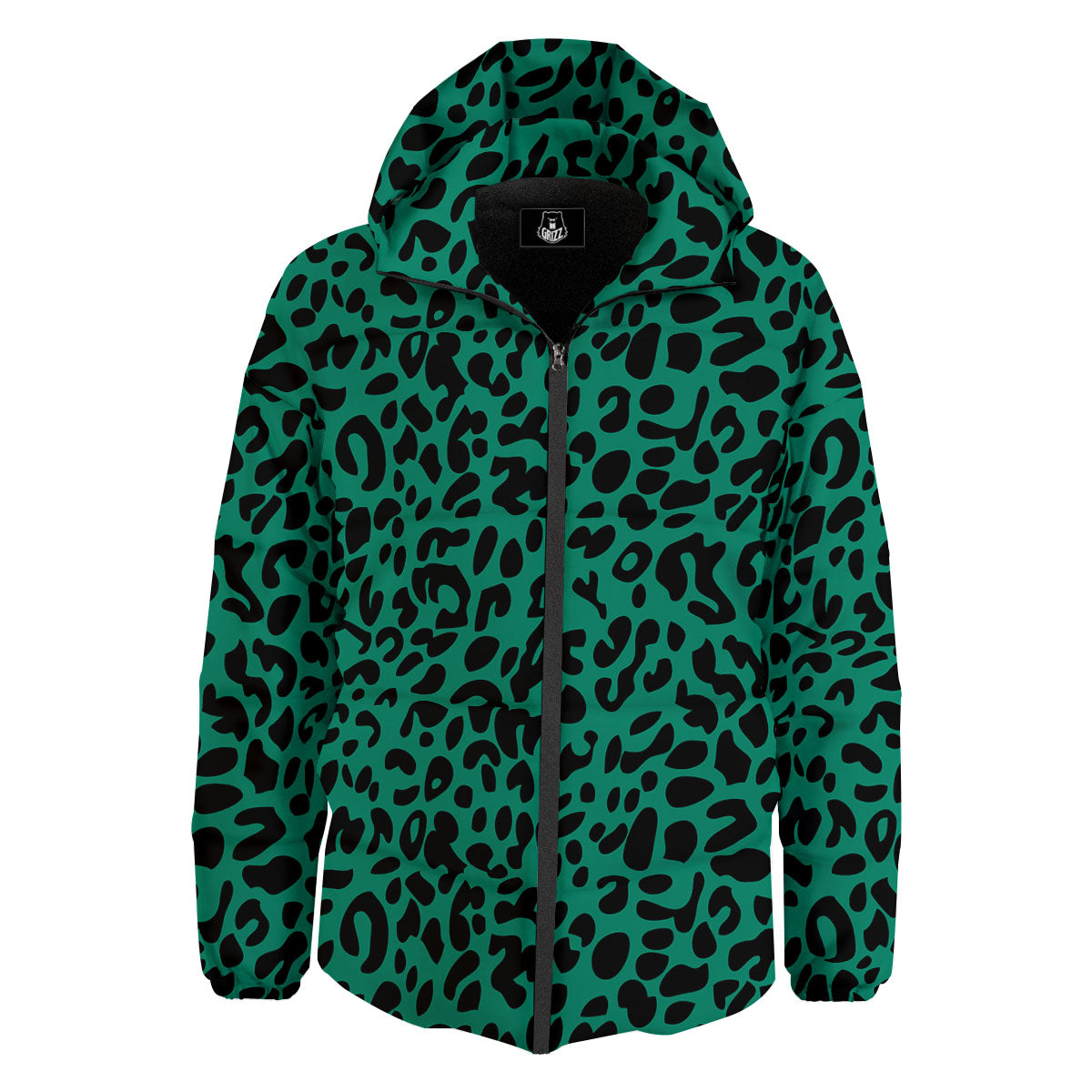 Leopard Green Print Down Jacket-grizzshop