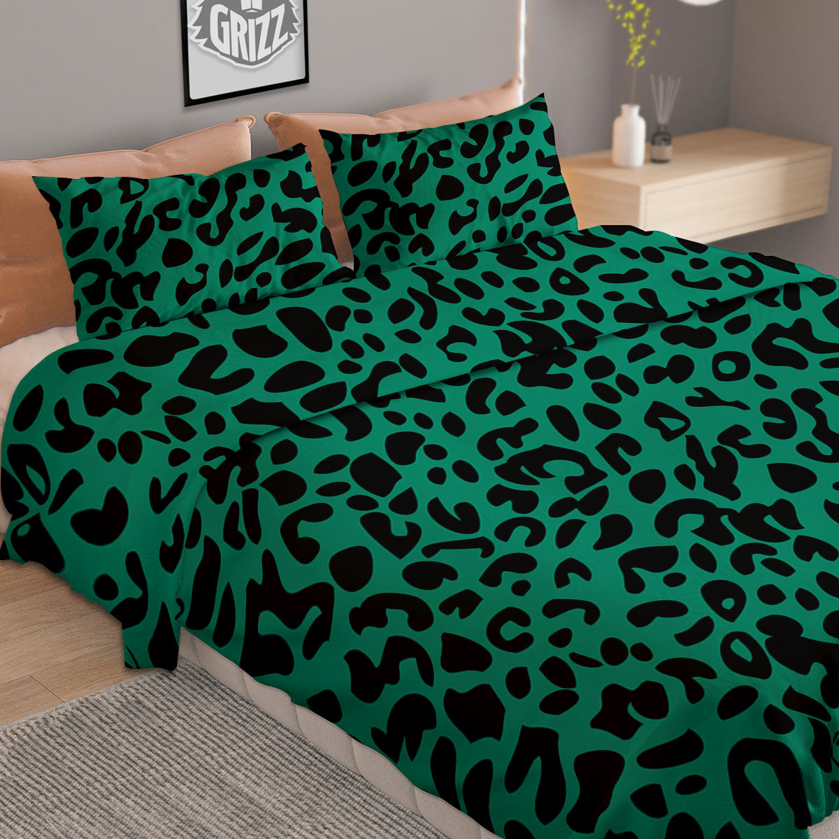 Leopard Green Print Duvet Cover Bedding Set