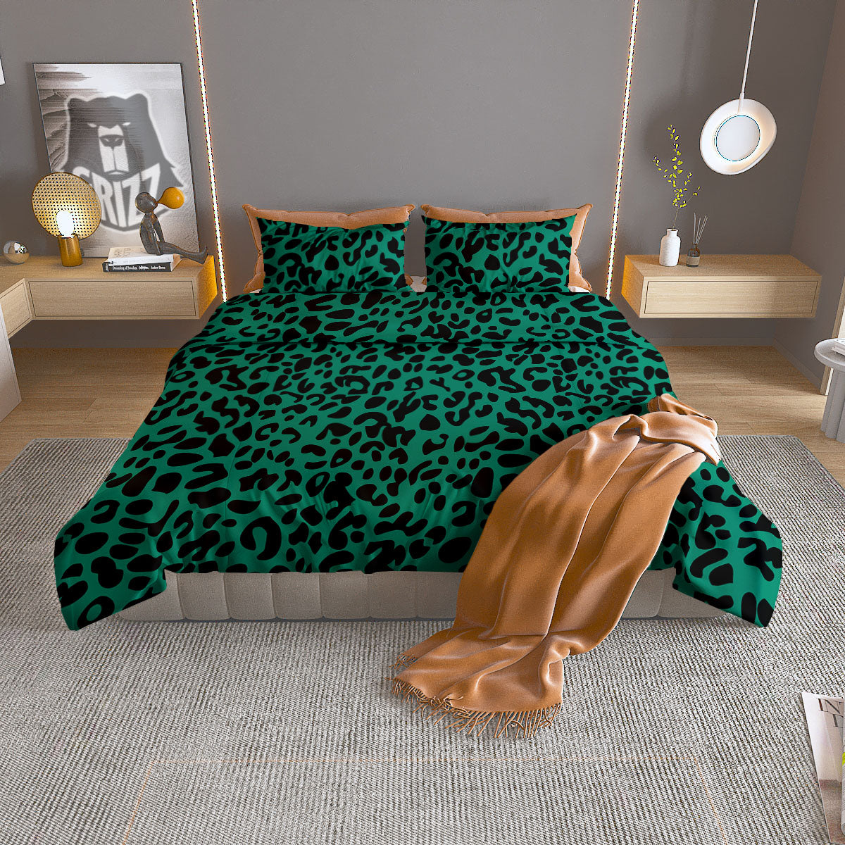 Leopard Green Print Duvet Cover Bedding Set