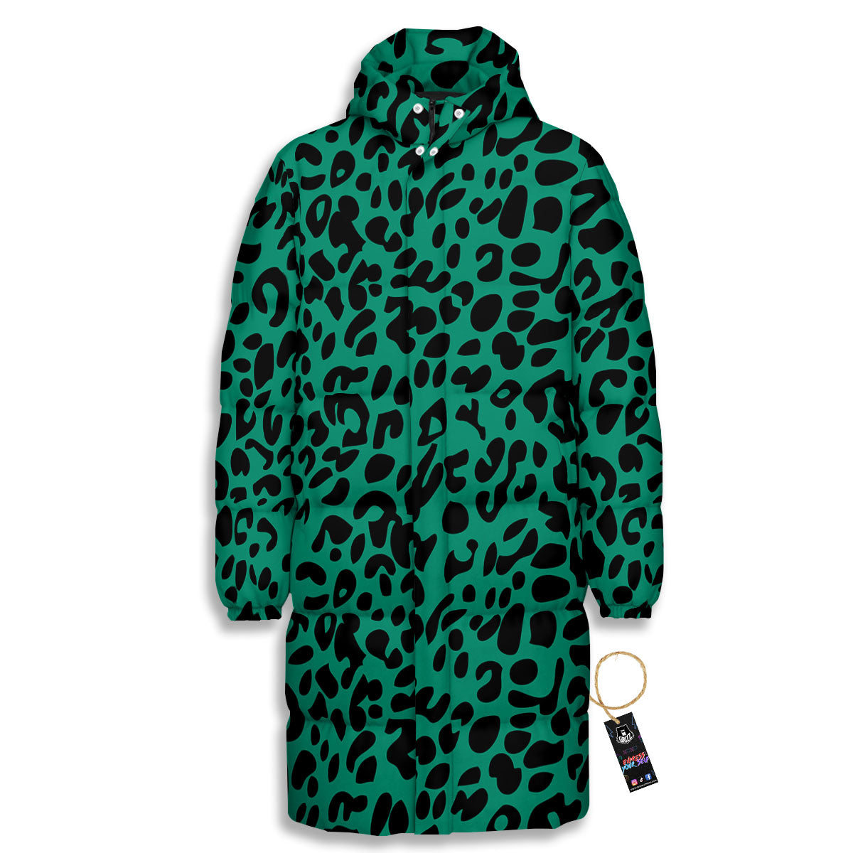 Leopard Green Print Long Down Jacket-grizzshop