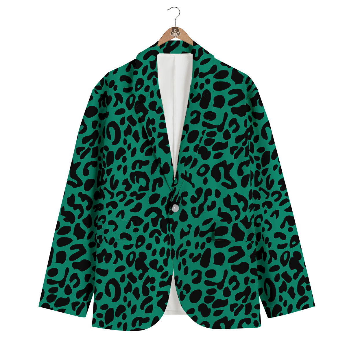 Leopard Green Print Men's Blazer-grizzshop