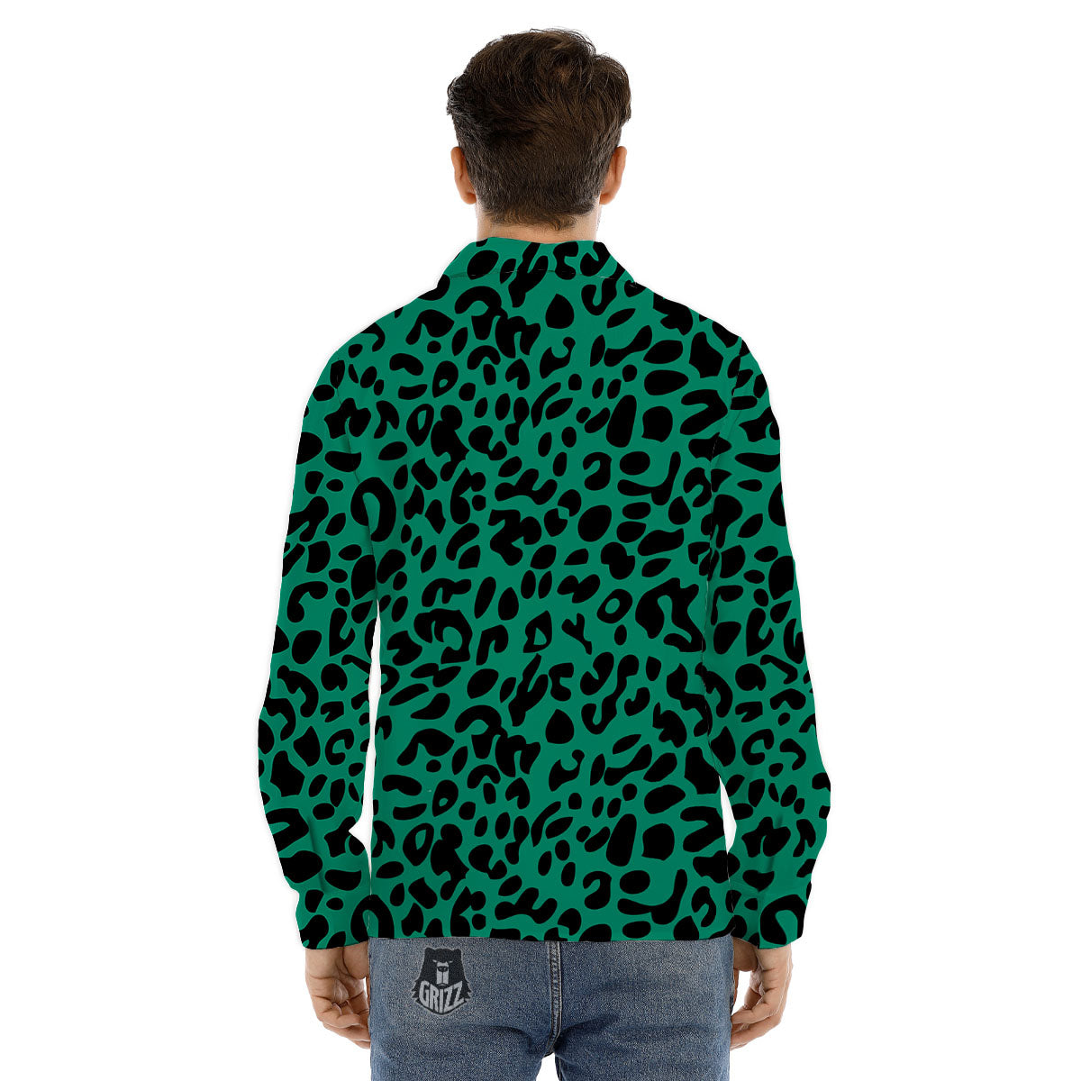 Leopard Green Print Men's Dress Shirts-grizzshop