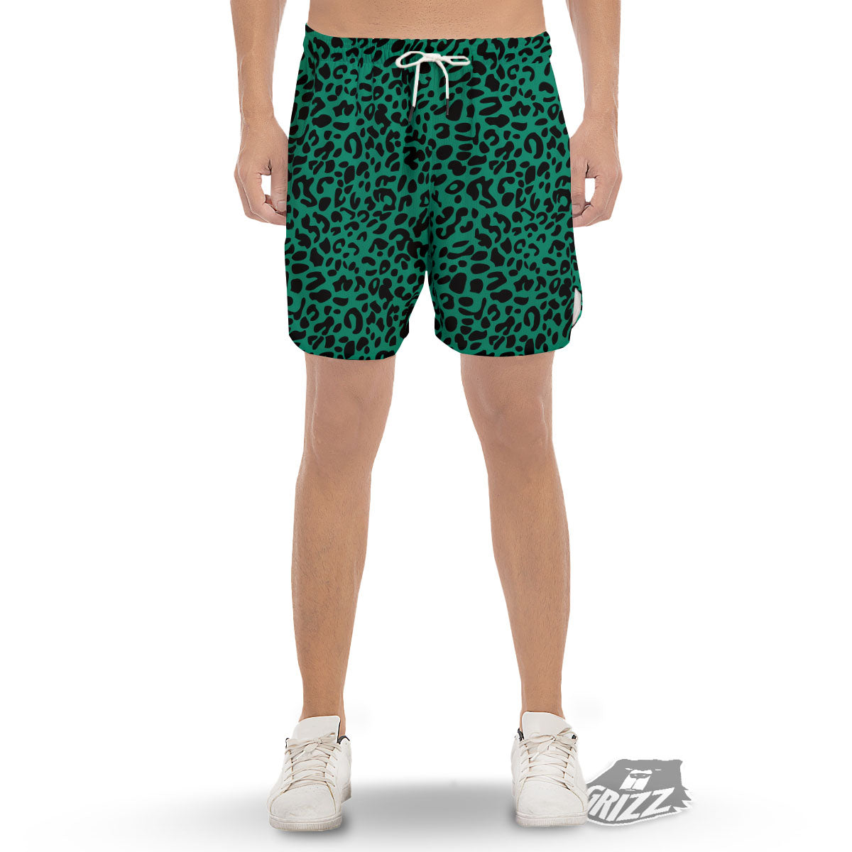 Leopard Green Print Men's Gym Shorts-grizzshop
