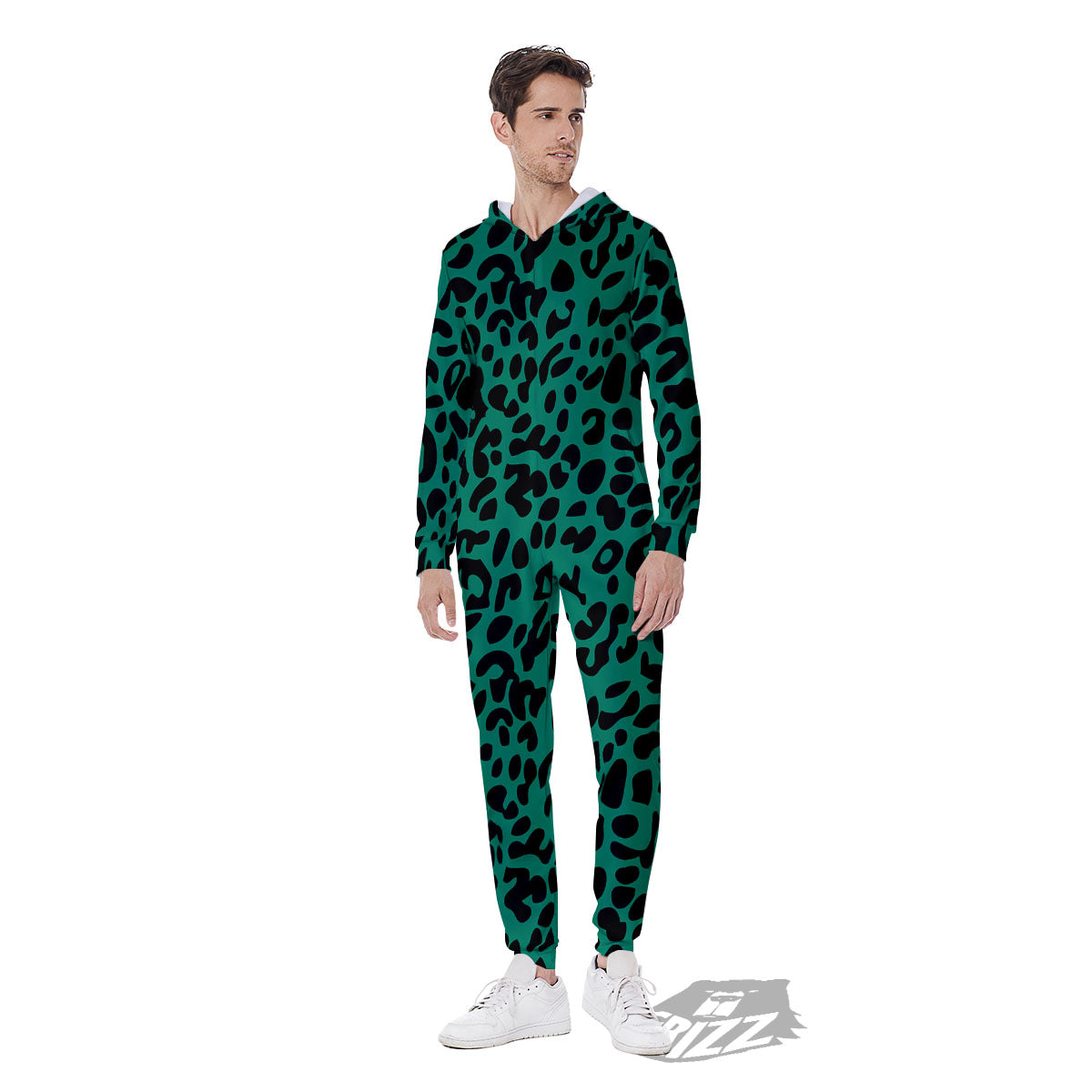 Leopard Green Print Men's Jumpsuit-grizzshop
