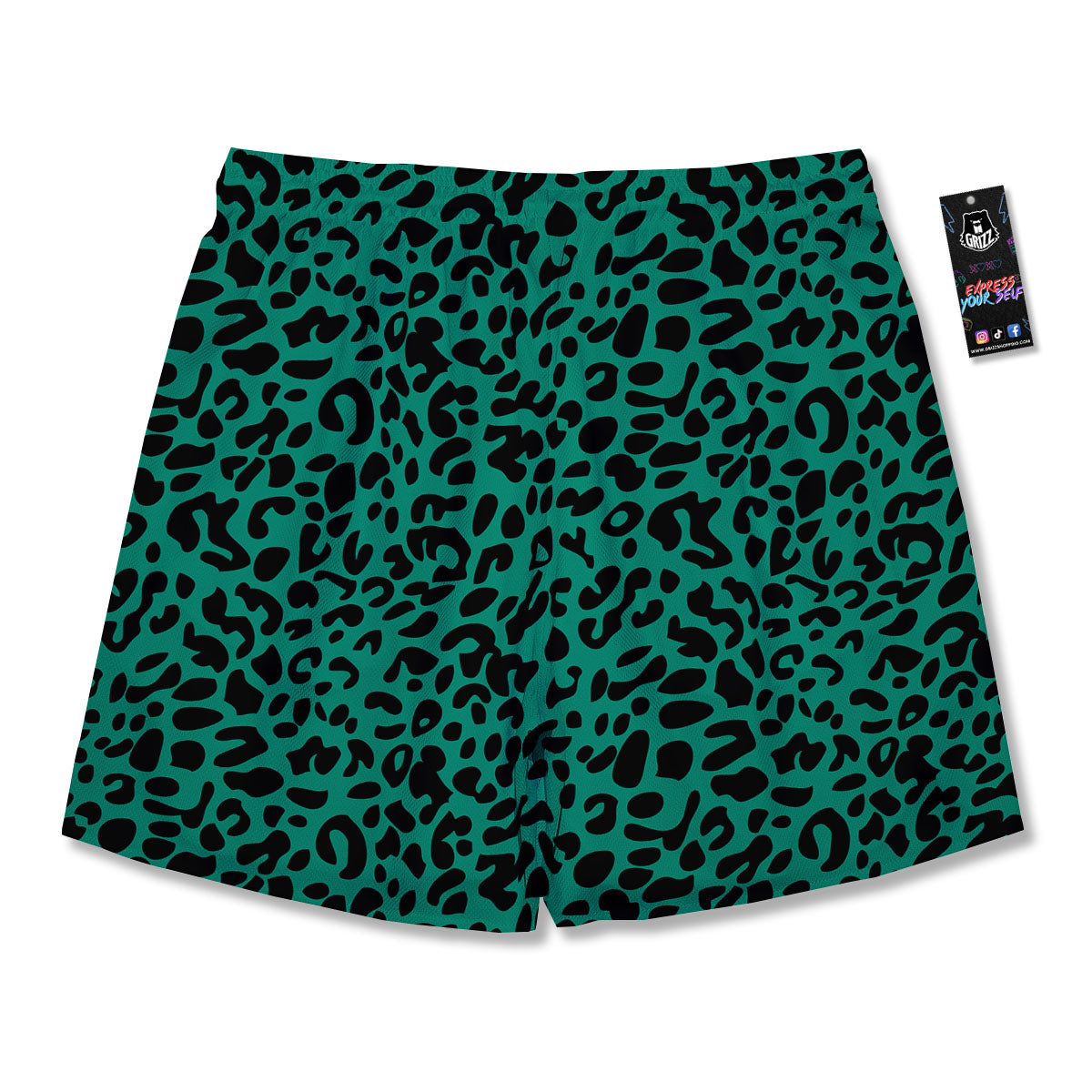 Leopard Green Print Men's Running Shorts-grizzshop