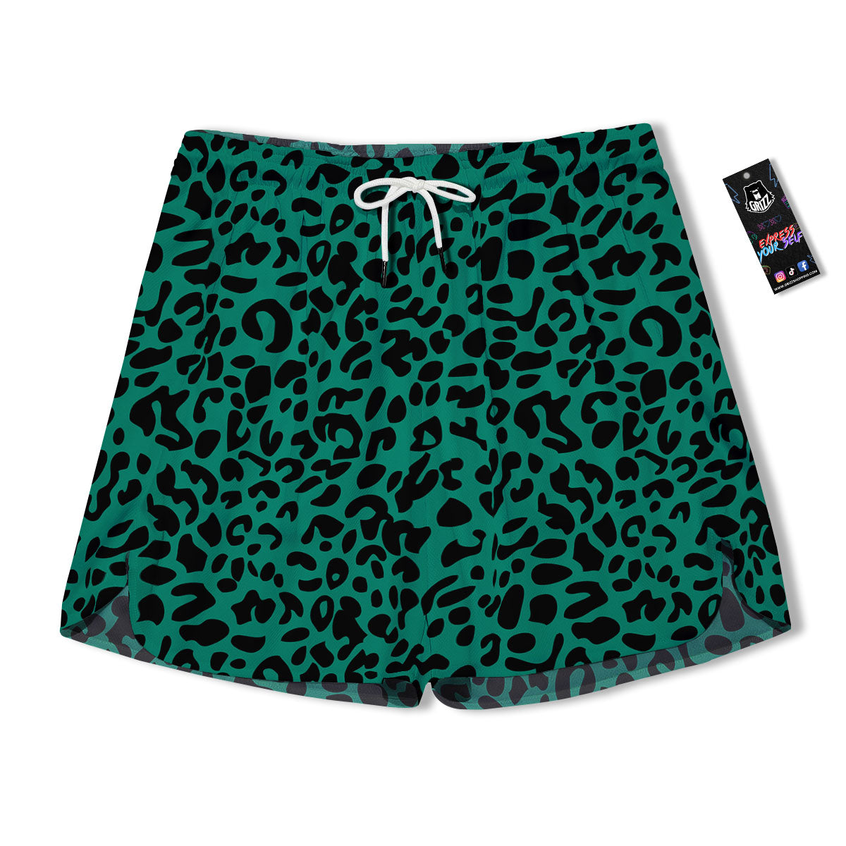 Leopard Green Print Men's Running Shorts-grizzshop