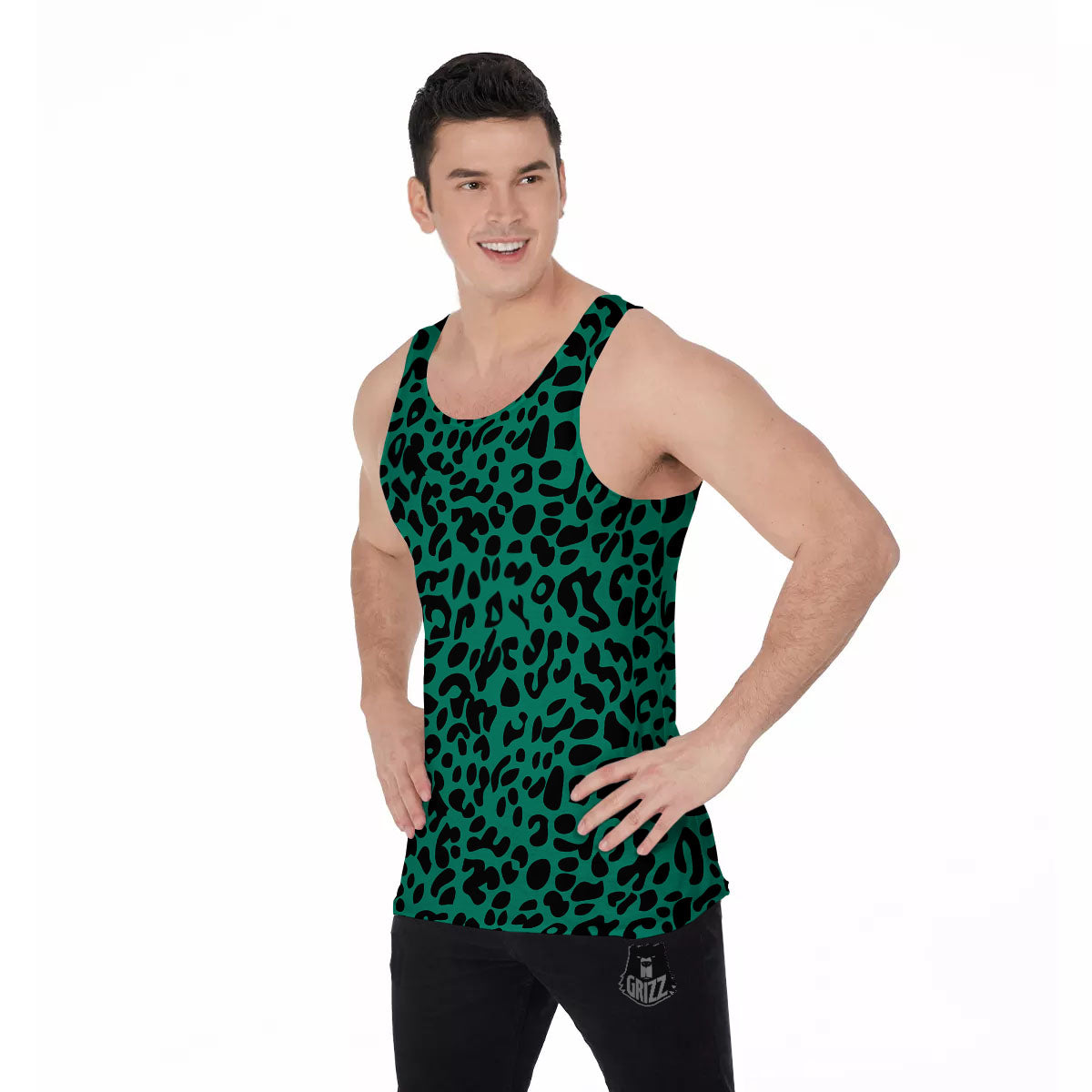 Leopard Green Print Men's Tank Top-grizzshop