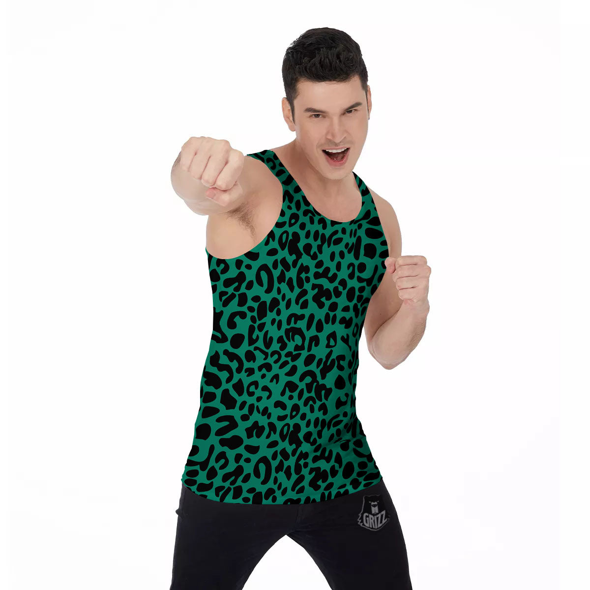 Leopard Green Print Men's Tank Top-grizzshop