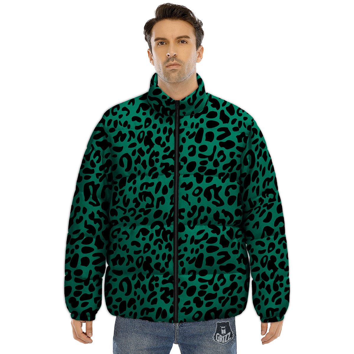 Leopard Green Print Puffer Jacket-grizzshop