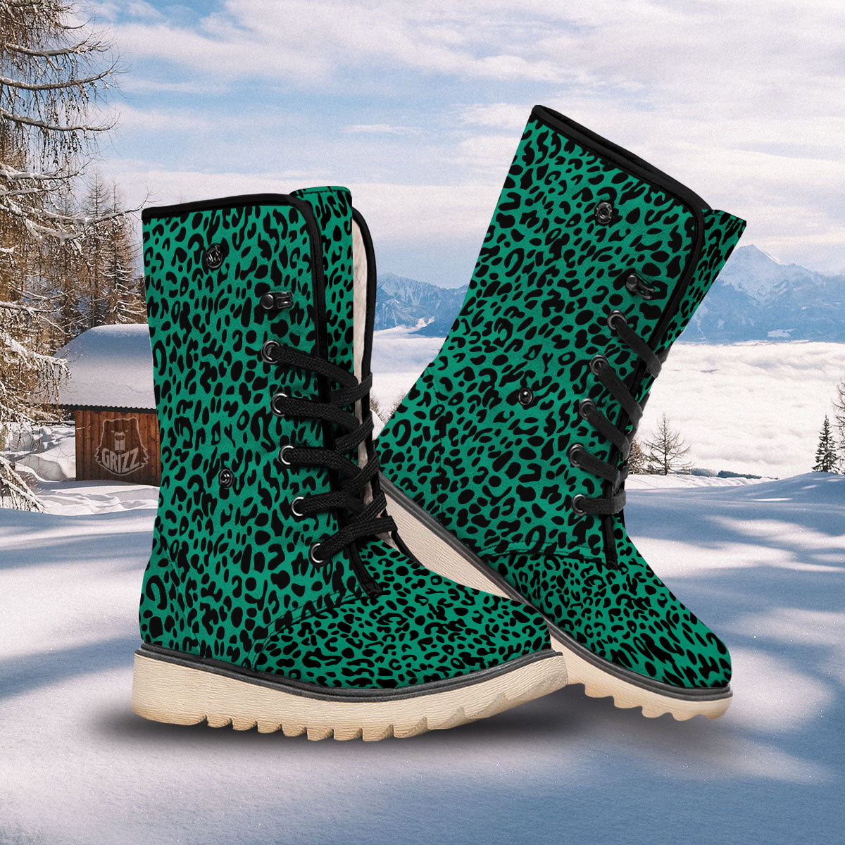 Leopard Green Print Snow Boots-grizzshop