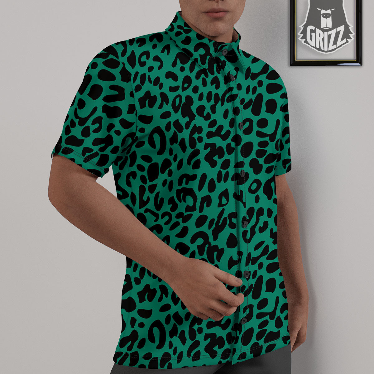 Leopard Green Print Untucked Shirts-grizzshop