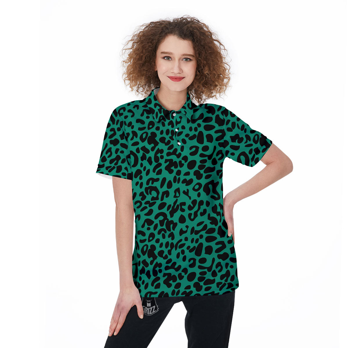 Leopard Green Print Women's Golf Shirts-grizzshop
