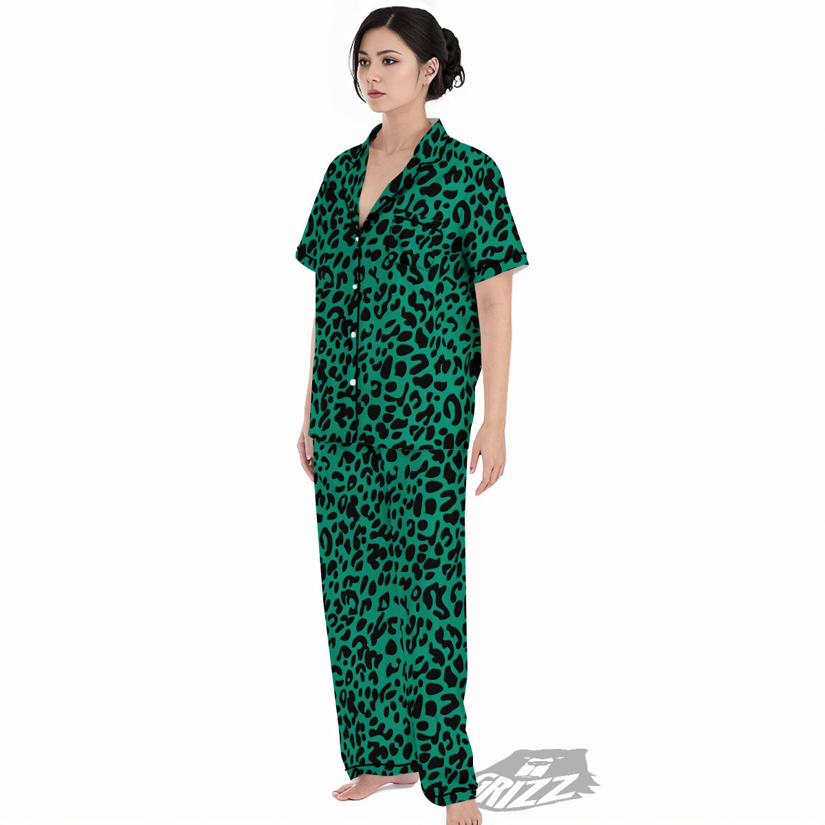 Leopard Green Print Women's Pajamas Set-grizzshop