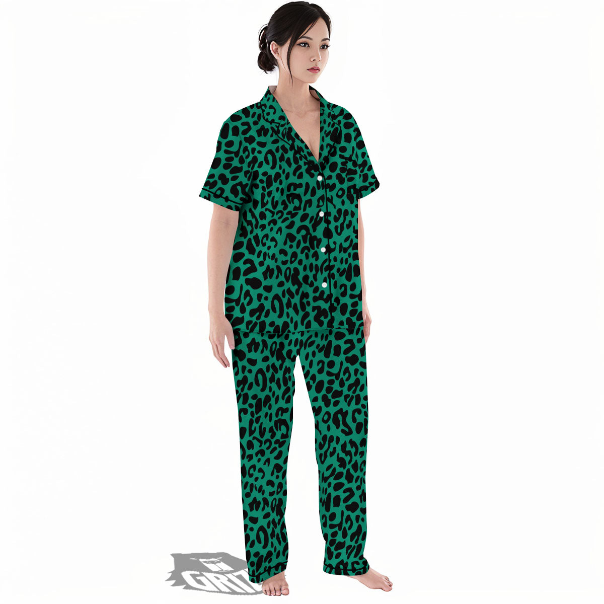 Leopard Green Print Women's Pajamas Set-grizzshop