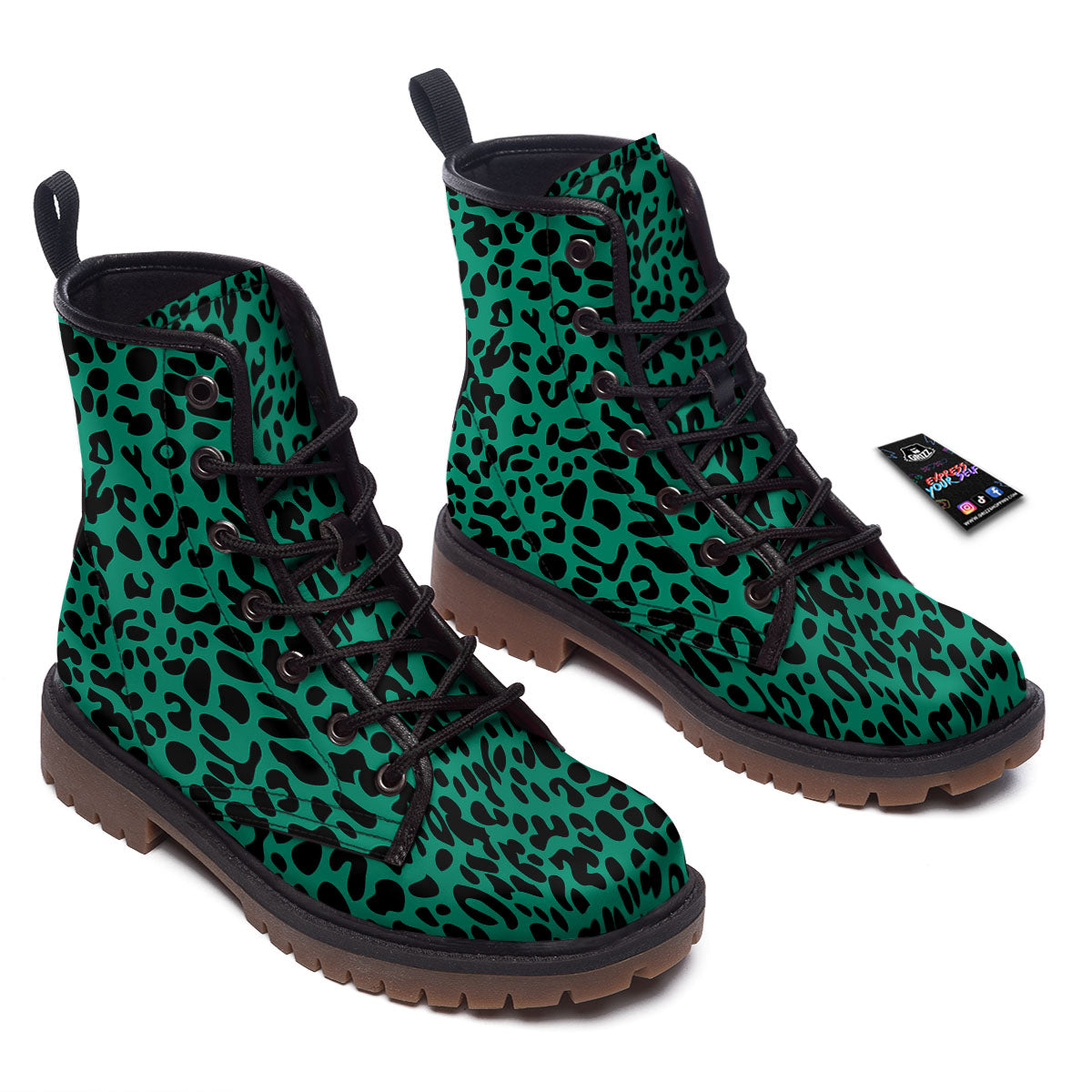 Leopard Green Print Work Boots-grizzshop