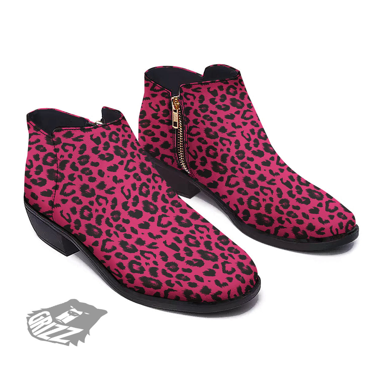 Leopard Hot Pink Print Ankle Boots-grizzshop